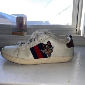 White Sneakers with Cat Embroidery